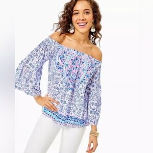 Lilly Pulitzer Neve Top, Resort White, Time to Shine, Size Large